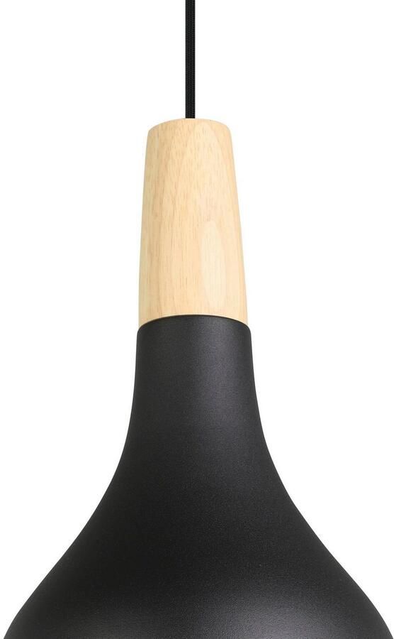 EGLO Hanglamp SABINAR Pendellampe Stahl und Holz E27 IP20 Esstischlampe Lampe Hanglamp in zwart en bruin van staal hout excl. E27 40W (1 stuk) - Foto 3