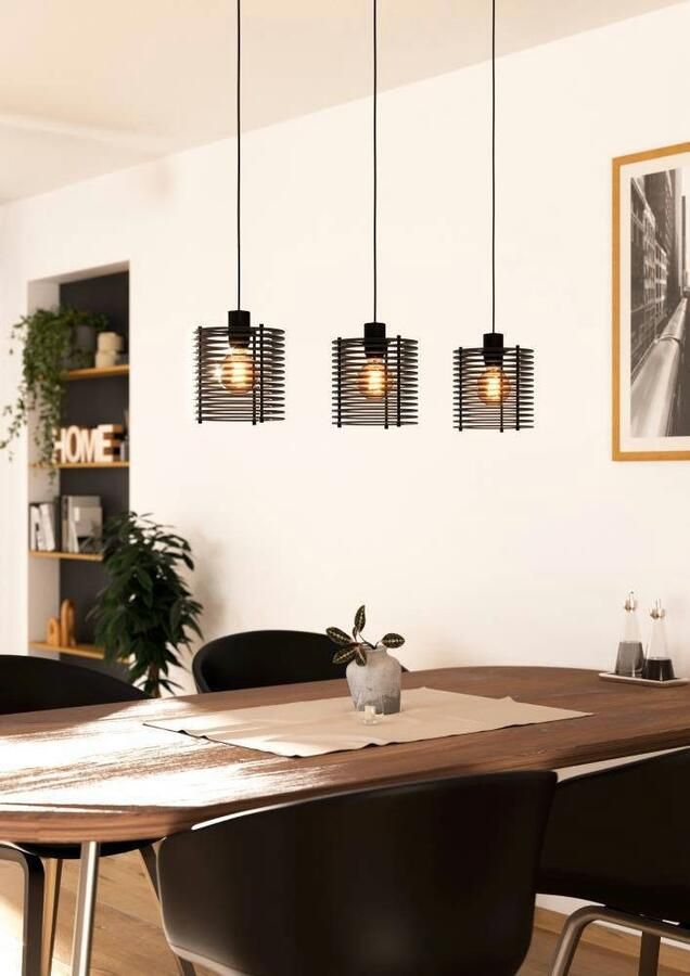EGLO Hanglamp SEGOVIA Hanglamp metaal en hout in zwart E27 fitting L 88 cm (1 stuk) - Foto 5