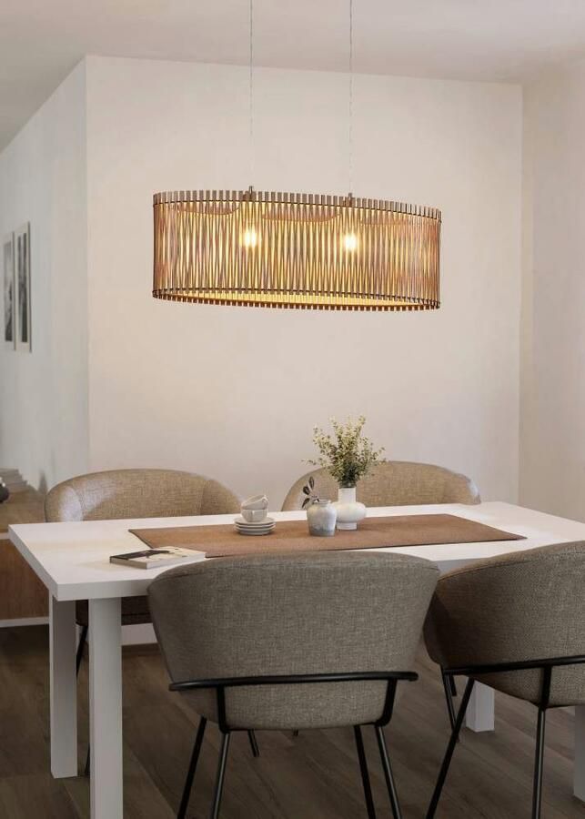 EGLO Hanglamp SENDERO Pendellampe Stahl und Holz E27 IP20 Wohnzimmerlampe Lampe Hanglamp staal in nikkel-mat hout in esdoorn natuur E27 77 5 cm (1 stuk) - Foto 5