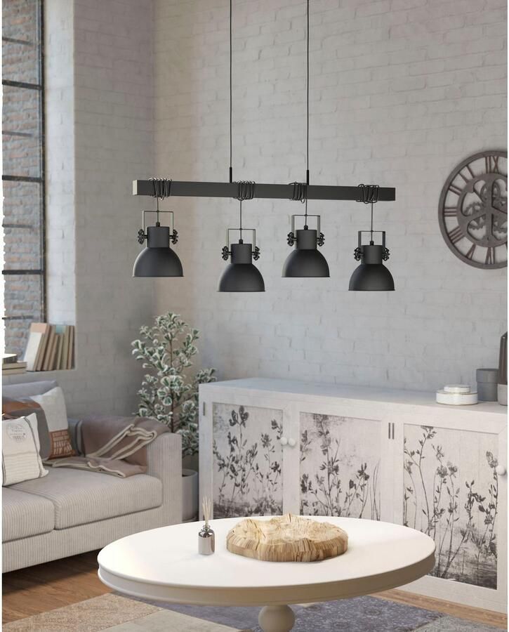 EGLO Hanglamp SHIREBROOK Hanglamp in zwart van staal hout excl. E27 40W (1 stuk) - Foto 3