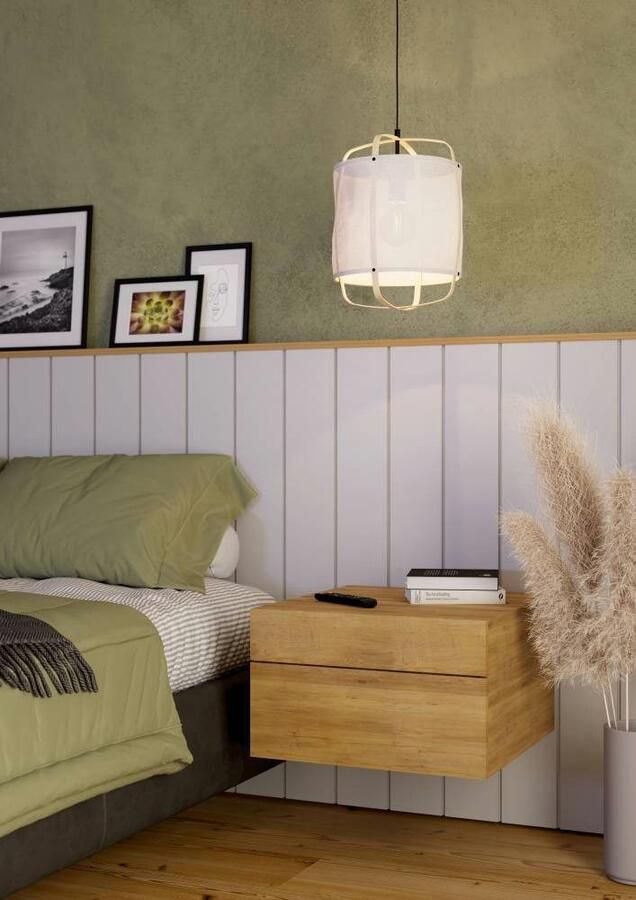 EGLO Hanglamp SURFLEET Hanglamp linnen in beige bamboe en metaal in zwart E27 (1 stuk) - Foto 2