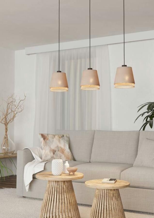 EGLO Hanglamp TABLEY Pendellampe Stahl und Textil E27 IP20 Esszimmerlampe Lampe Hanglamp eetkamerlamp bamboe en linnen E27 fitting 89 cm (1 stuk) - Foto 5