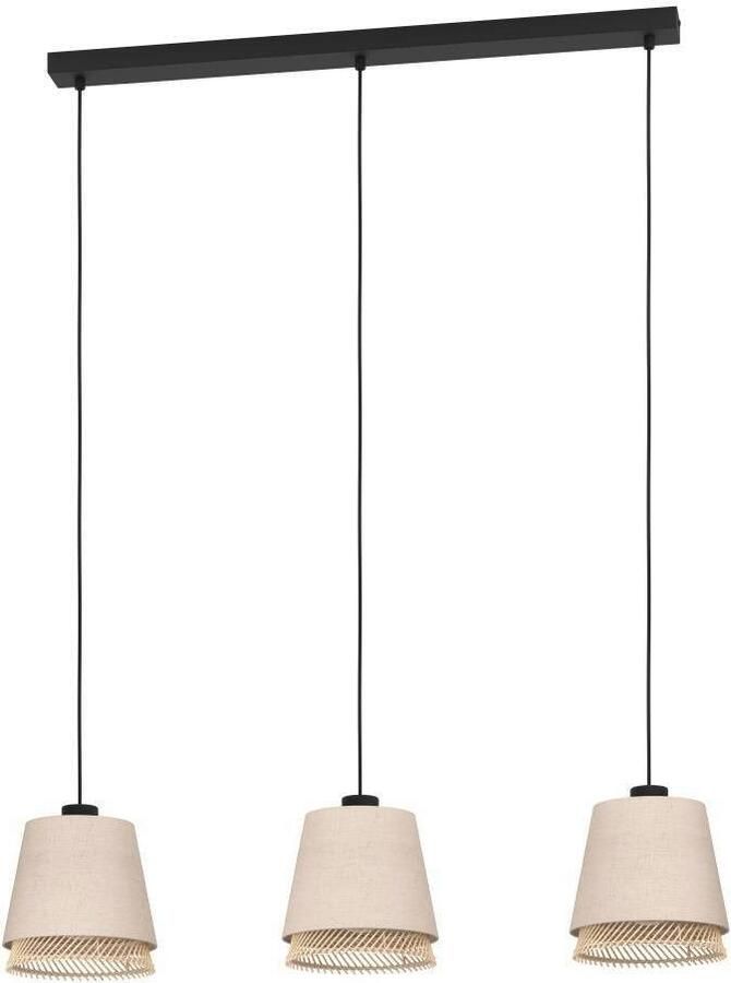 EGLO Hanglamp TABLEY Pendellampe Stahl und Textil E27 IP20 Esszimmerlampe Lampe Hanglamp eetkamerlamp bamboe en linnen E27 fitting 89 cm (1 stuk)