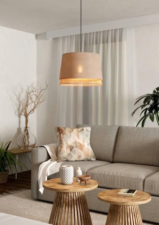 EGLO Hanglamp TABLEY Pendellampe Stahl und Textil E27 IP20 Esszimmerlampe Lampe Hanglamp eetkamerlamp bamboe en linnen hanglamp Ø 38 cm (1 stuk) - Foto 4