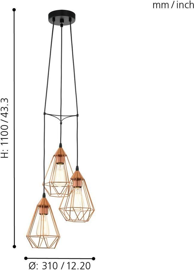 EGLO  Tarbes Hanglamp - E27 - Ø 31 cm - Zwart Koper - Foto 6