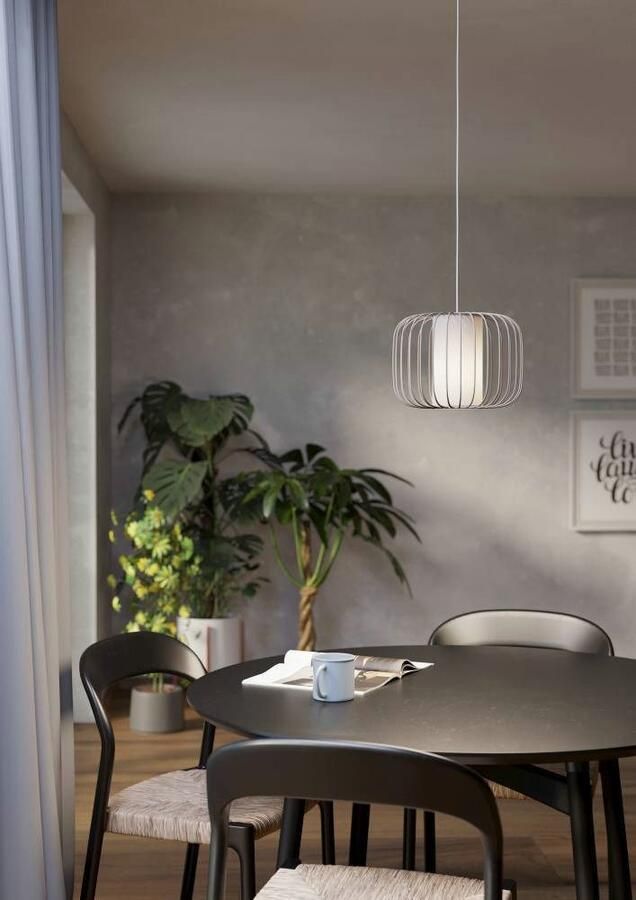 EGLO Hanglamp TERRAROSA Pendellampe Stahl und Textil Esstischlampe Hängelampe Hanglamp metaal in zandkleur en textiel in wit E27 Ø 28 5 cm (1 stuk) - Foto 7