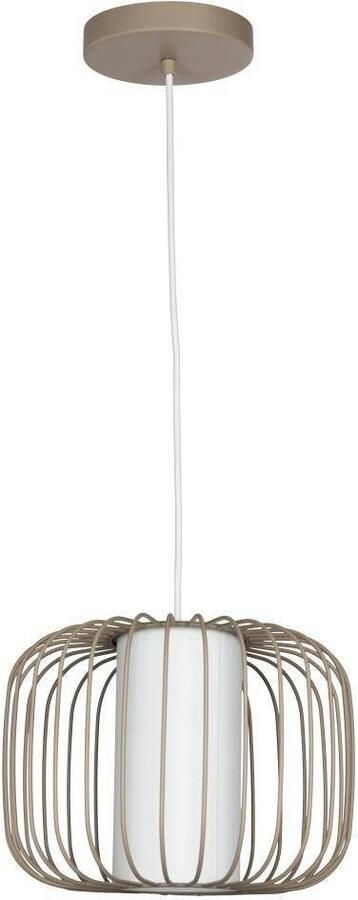 EGLO Hanglamp TERRAROSA Pendellampe Stahl und Textil Esstischlampe Hängelampe Hanglamp metaal in zandkleur en textiel in wit E27 Ø 28 5 cm (1 stuk) - Foto 5
