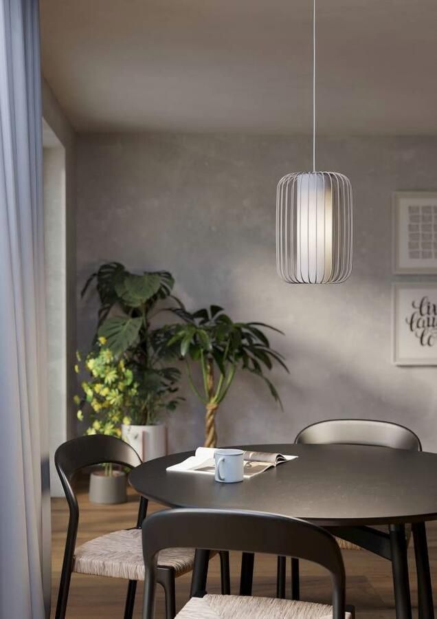 EGLO Hanglamp TERRAROSA Pendellampe Stahl und Textil Esstischlampe Hängelampe Hanglamp metaal in zandkleur textiel in wit E27 Ø 24 cm (1 stuk) - Foto 6
