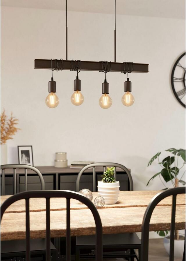EGLO Hanglamp TOWNSHEND 4 Deckenlampe Stahl Vintage E27 Esszimmerlampe Lampe Hanglamp in bruin en zwart van staal excl. E27 60W (1 stuk) - Foto 2