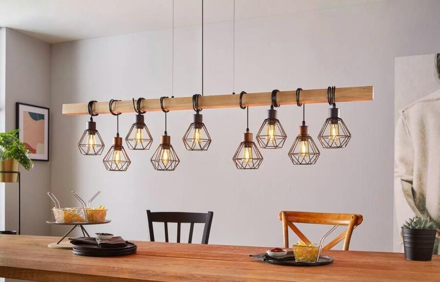 EGLO Hanglamp TOWNSHEND 5 Hängelampe Stahl und Holz E27 IP20 Pendellampe Lampe Vintage hanglamp zwart bruin FSC gecertificeerd E27 (1 stuk) - Foto 4