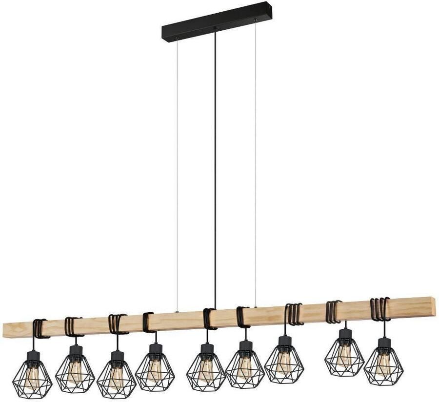 EGLO Hanglamp TOWNSHEND 5 Hängelampe Stahl und Holz E27 IP20 Pendellampe Lampe Vintage hanglamp zwart bruin FSC gecertificeerd E27 (1 stuk) - Foto 2