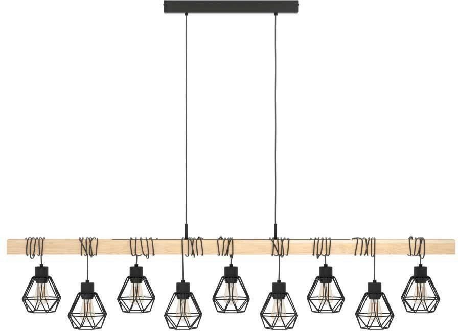 EGLO Hanglamp TOWNSHEND 5 Hängelampe Stahl und Holz E27 IP20 Pendellampe Lampe Vintage hanglamp zwart bruin FSC gecertificeerd E27 (1 stuk) - Foto 3
