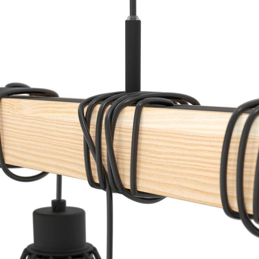 EGLO Hanglamp TOWNSHEND 5 Hängelampe Stahl und Holz E27 IP20 Pendellampe Lampe Vintage hanglamp zwart bruin FSC gecertificeerd E27 (1 stuk)