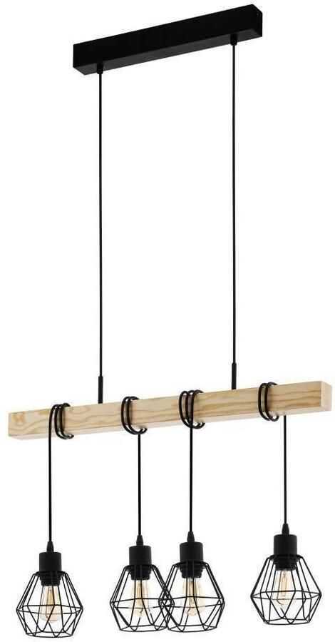 EGLO Hanglamp TOWNSHEND 5 Hängelampe Stahl und Holz E27 IP20 Pendellampe Lampe Vintage hanglamp zwart bruin FSC gecertificeerd E27 (1 stuk) - Foto 3