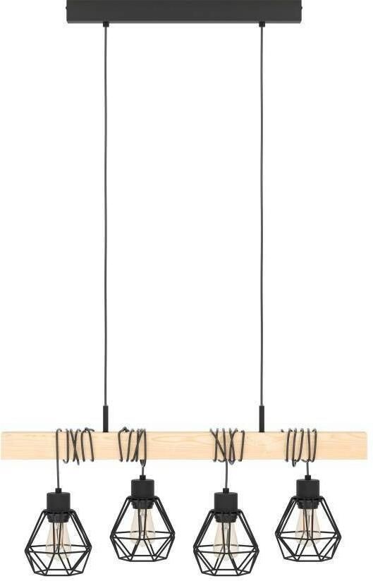 EGLO Hanglamp TOWNSHEND 5 Hängelampe Stahl und Holz E27 IP20 Pendellampe Lampe Vintage hanglamp zwart bruin FSC gecertificeerd E27 (1 stuk) - Foto 2