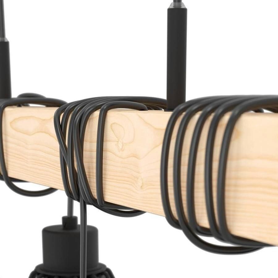 EGLO Hanglamp TOWNSHEND 5 Hängelampe Stahl und Holz E27 IP20 Pendellampe Lampe Vintage hanglamp zwart bruin FSC gecertificeerd E27 (1 stuk)