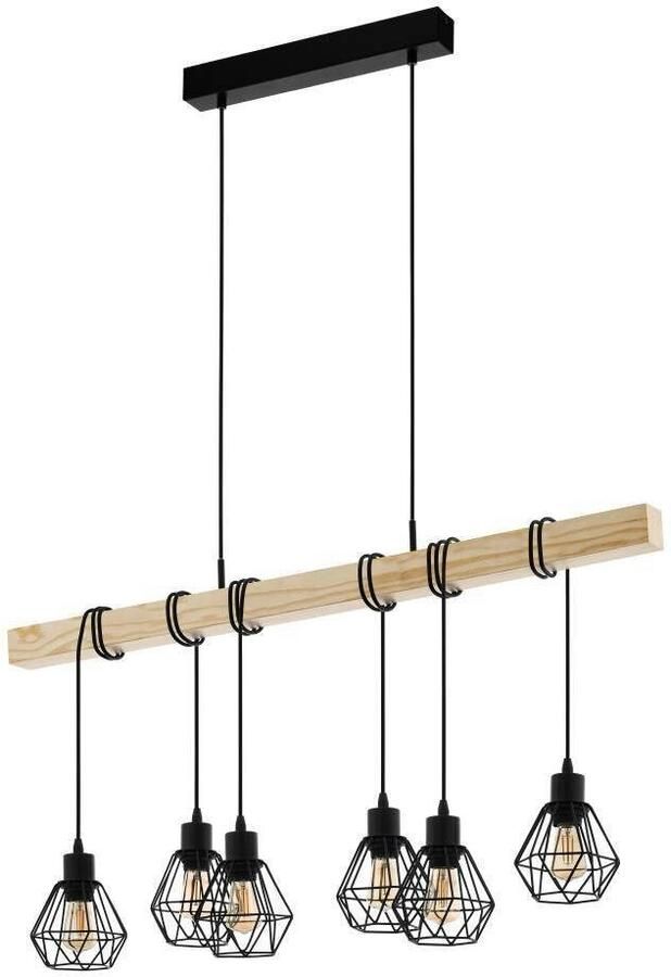 EGLO Hanglamp TOWNSHEND 5 Hängelampe Stahl und Holz E27 IP20 Pendellampe Lampe Vintage hanglamp zwart bruin FSC gecertificeerd E27 (1 stuk) - Foto 3