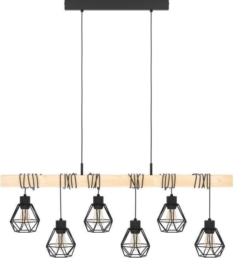 EGLO Hanglamp TOWNSHEND 5 Hängelampe Stahl und Holz E27 IP20 Pendellampe Lampe Vintage hanglamp zwart bruin FSC gecertificeerd E27 (1 stuk) - Foto 2