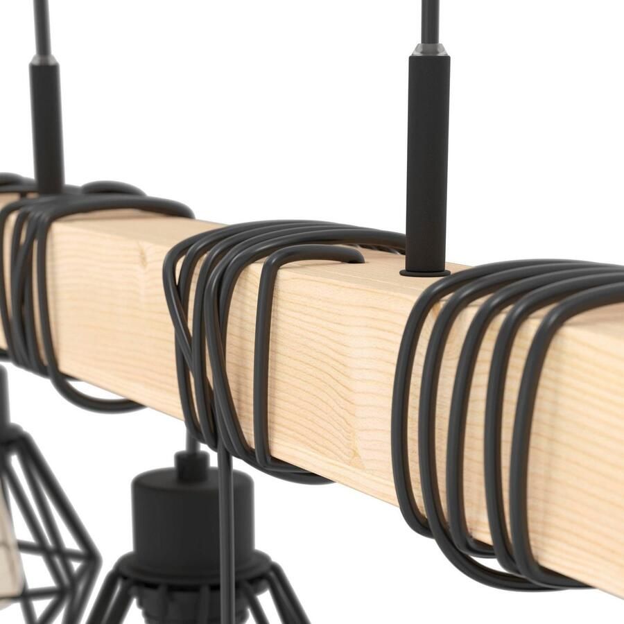 EGLO Hanglamp TOWNSHEND 5 Vintage hanglamp Industrial retro lamp van staal en hout E27 - Foto 3