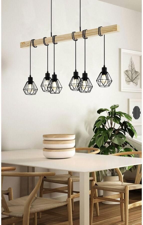 EGLO Hanglamp TOWNSHEND 5 Vintage hanglamp Industrial retro lamp van staal en hout E27 - Foto 8