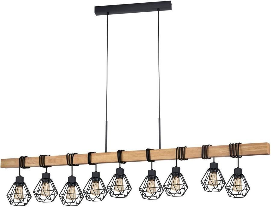 EGLO Hanglamp TOWNSHEND 5 zwart l150 x h110 x b20 cm van hout en metaal retro vintage - Foto 4