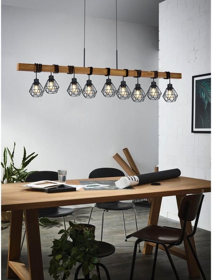 EGLO Hanglamp TOWNSHEND 5 zwart l150 x h110 x b20 cm van hout en metaal retro vintage - Foto 5