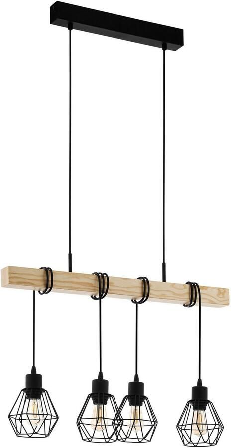 EGLO Hanglamp TOWNSHEND 5 zwart l70 x h110 x b20 cm hanglamp van hout en metaal retro - Foto 7