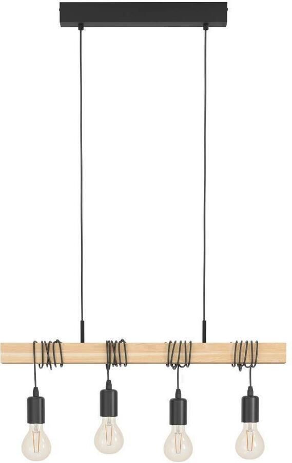 EGLO Hanglamp TOWNSHEND Hängelampe Pendelleuchte Holz Stahl Retro Industrial Vintage hanglamp retro lamp industriële stijl zwart bruin (1 stuk) - Foto 3