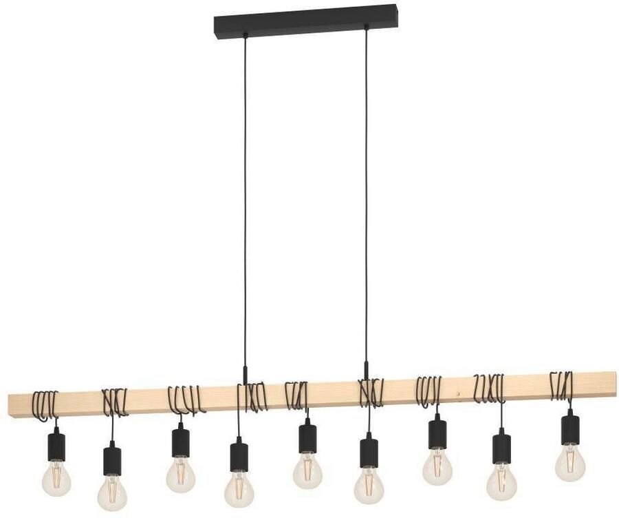 EGLO Hanglamp TOWNSHEND Hängelampe Stahl und Holz E27 IP20 Esszimmerlampe Lampe Vintage hanglamp zwart bruin FSC gecertificeerd fitting E27 (1 stuk) - Foto 2