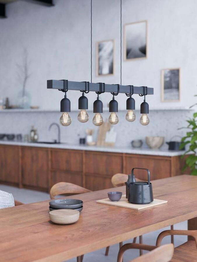 EGLO Hanglamp TOWNSHEND Hängelampe Vintage Holz und Stahl IP20 E27 Pendellampe Hanglamp eetkamer E27 fitting pendellamp zwart hout (1 stuk) - Foto 4