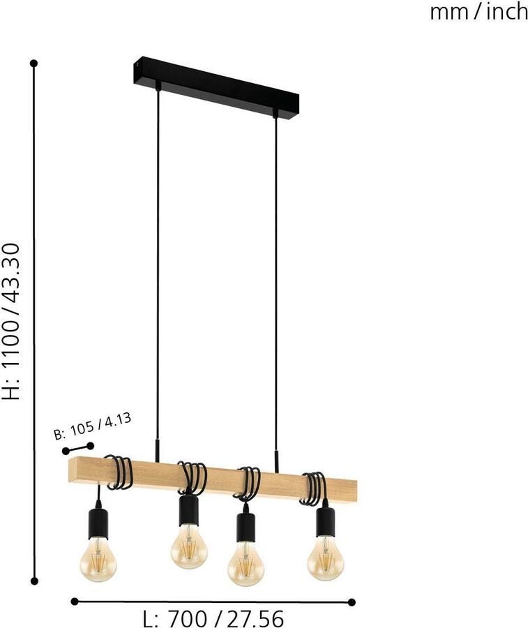 EGLO Hanglamp TOWNSHEND zwart bruin l70 x h110 x b10 5 cm vintage retro eettafel - Foto 3