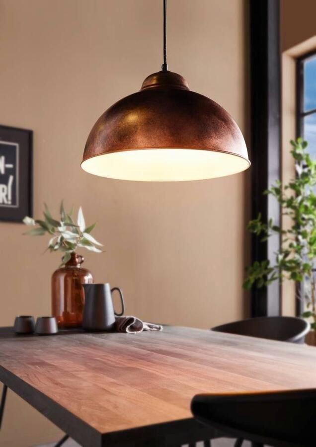 EGLO Hanglamp TRURO 2 hanglamp eettafellamp staal roestlook wit E27 Eetkamerlamp eettafel hanglamp metaal in roestlook E27 fitting (1 stuk) - Foto 3