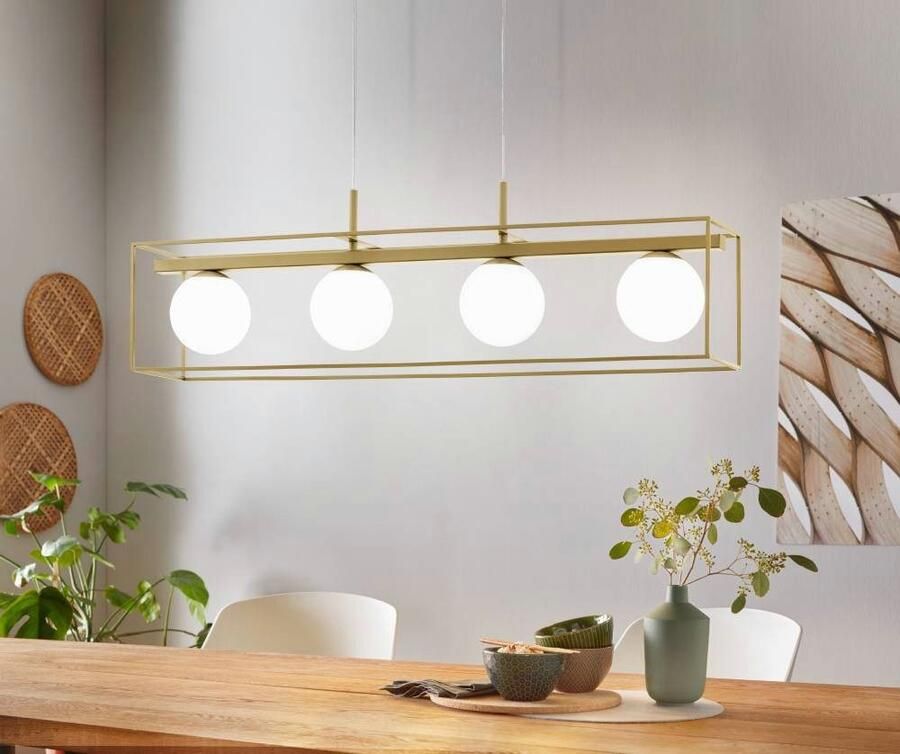 EGLO Hanglamp VALLASPRA Pendellampe Stahl Glas E14 IP20 Esszimmerlampe Lampe Hanglamp van staal kleur: champagne glas: wit opaal-mat E14 (1 stuk) - Foto 3