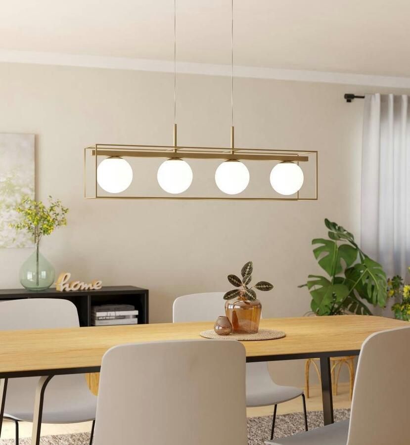 EGLO Hanglamp VALLASPRA Pendellampe Stahl Glas E14 IP20 Esszimmerlampe Lampe Hanglamp van staal kleur: champagne glas: wit opaal-mat E14 (1 stuk) - Foto 2