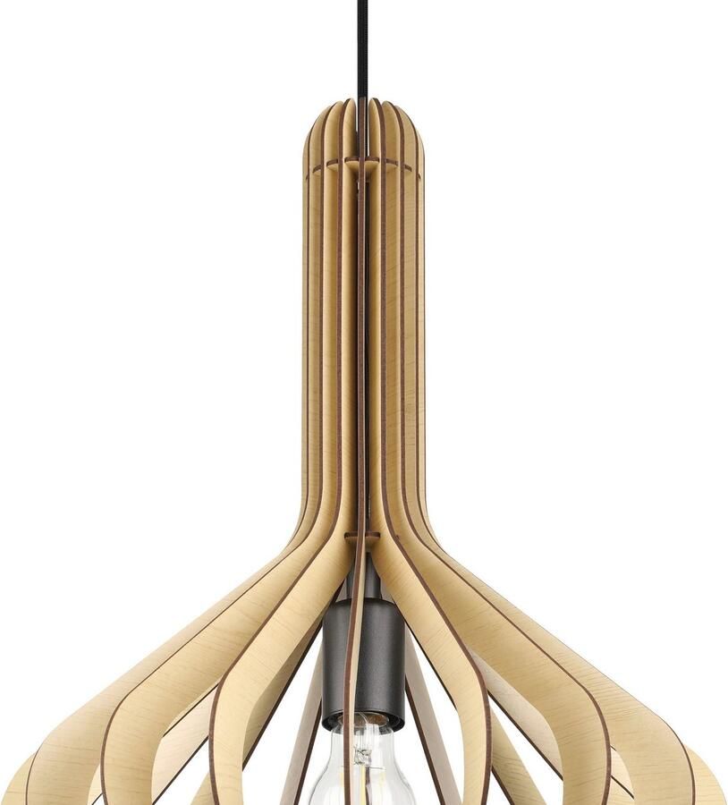 EGLO Hanglamp VELASCO Pendellampe Stahl und Holz E27 IP20 Esstischlampe Lampe Hanglamp in zwart van staal excl. E27 40W (1 stuk)