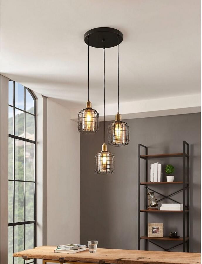 EGLO Hanglamp VERNHAM Hanglamp staal en glas E27 IP20 eetkamerlamp lamp Hanglamp eettafel H130 x Ø42 5cm zwart gebronsd 3X40W excl (1 stuk) - Foto 2