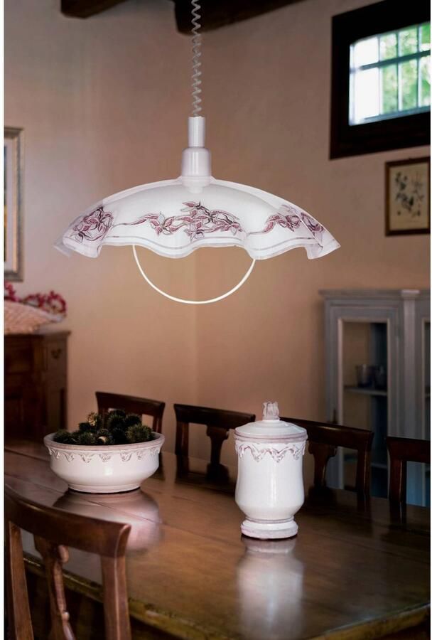 EGLO Hanglamp VETRO hanglamp keukenlamp bloemmotief wit E27 Hanglamp met spiraalsnoer in hoogte verstelbaar keukenlamp E27 (1 stuk) - Foto 2