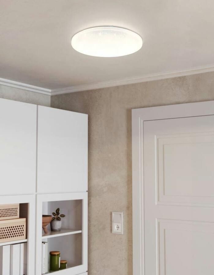 EGLO Led-plafondlamp FRANIA-S plafondlamp wit kristaleffect lage opbouw Plafondlamp met sterrenhemel-effect staal en kunststof Ø: 43 cm (1 stuk) - Foto 3