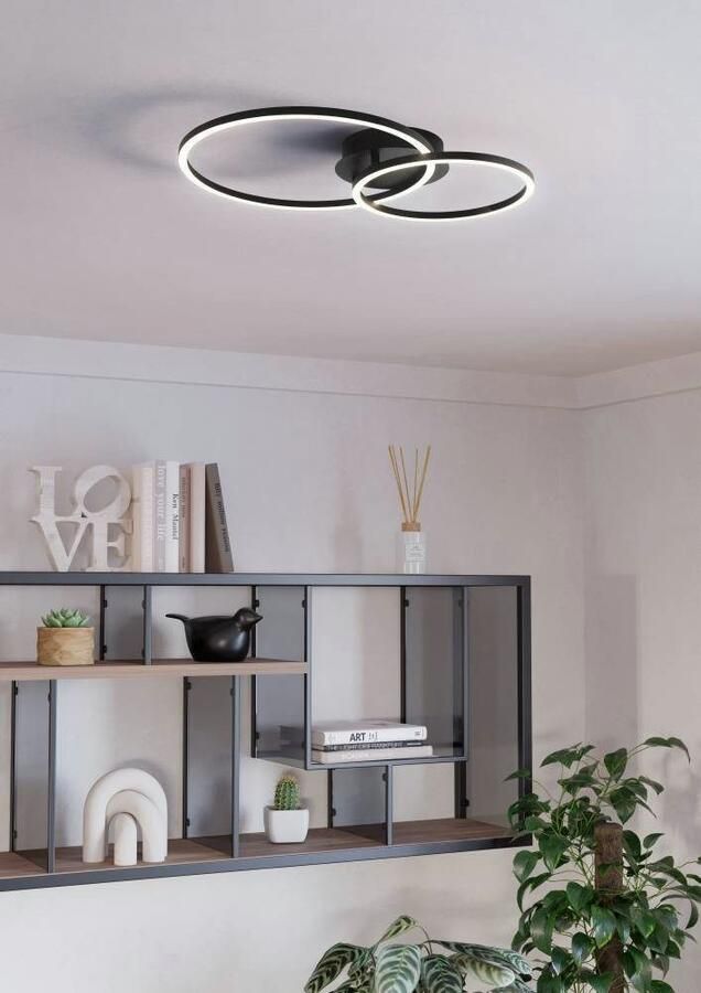 EGLO Led-plafondlamp Palmaves plafondlamp zwart aluminium nachtlamp rond Lamp voor de woonkamer plafondlamp keukenlamp led slaapkamerlamp (1 stuk) - Foto 2