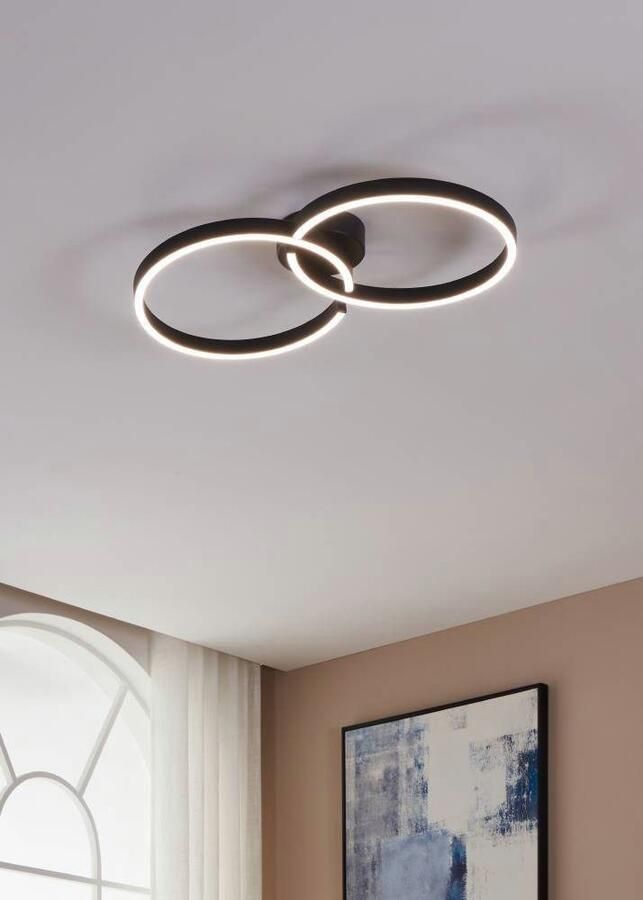 EGLO Plafondlamp AMANDOLO Deckenlampe Alu Stahl und Kunststoff Flurlampe Lampe dimmbare plafondlamp afstandsbediening metaal in zwart rgb backlight (1 stuk) - Foto 5