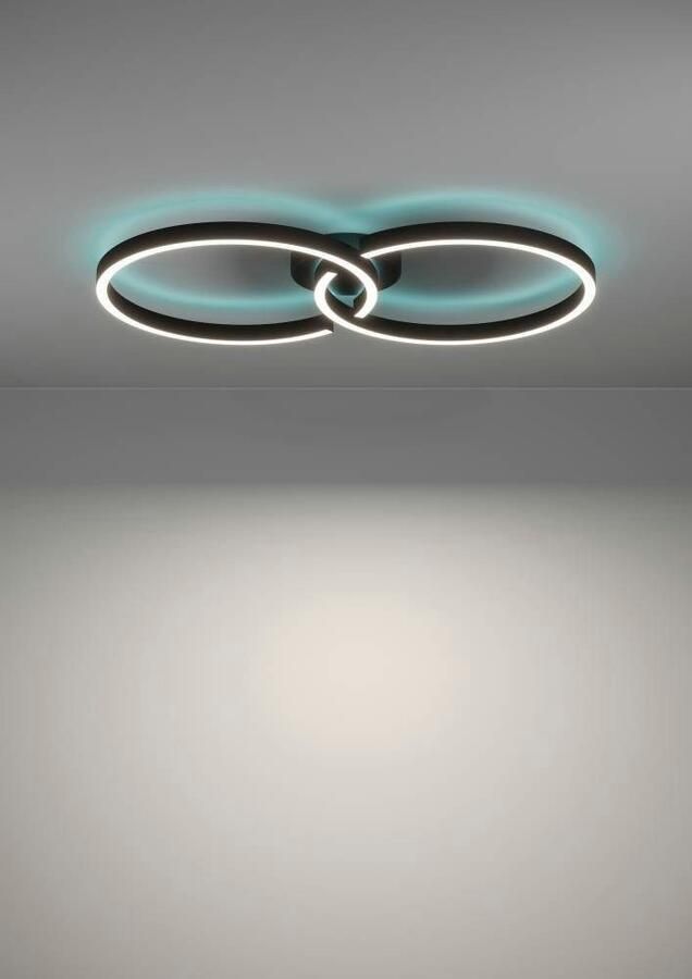 EGLO Plafondlamp AMANDOLO Deckenlampe Alu Stahl und Kunststoff Flurlampe Lampe dimmbare plafondlamp afstandsbediening metaal in zwart rgb backlight (1 stuk) - Foto 2