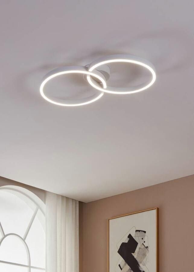 EGLO Plafondlamp AMANDOLO Deckenlampe Alu Stahl und Kunststoff Flurlampe Lampe dimmbare plafondlamp afstandsbediening metaal in wit rgb backlight (1 stuk) - Foto 5