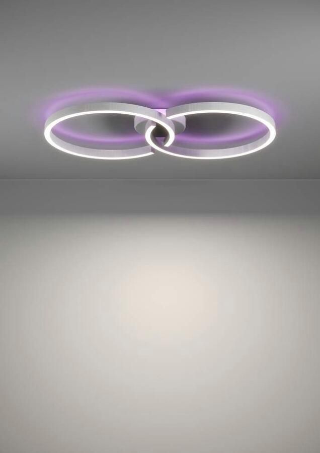 EGLO Plafondlamp AMANDOLO Deckenlampe Alu Stahl und Kunststoff Flurlampe Lampe dimmbare plafondlamp afstandsbediening metaal in wit rgb backlight (1 stuk) - Foto 2