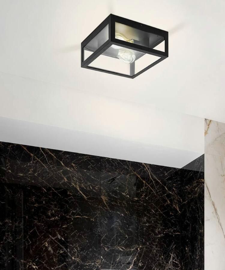 EGLO Plafondlamp AMEZOLA Wandlamp plafondlamp staal en glas zwart helder E27 IP44 (1 stuk)