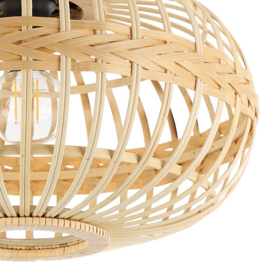 EGLO Plafondlamp AMSFIELD Deckenlampe Stahl und Holz E27 Wohnzimmerlampe Flurlampe Plafondlamp vintage natuur boho hygge gevlochten E27 Ø 45 cm (1 stuk) - Foto 2