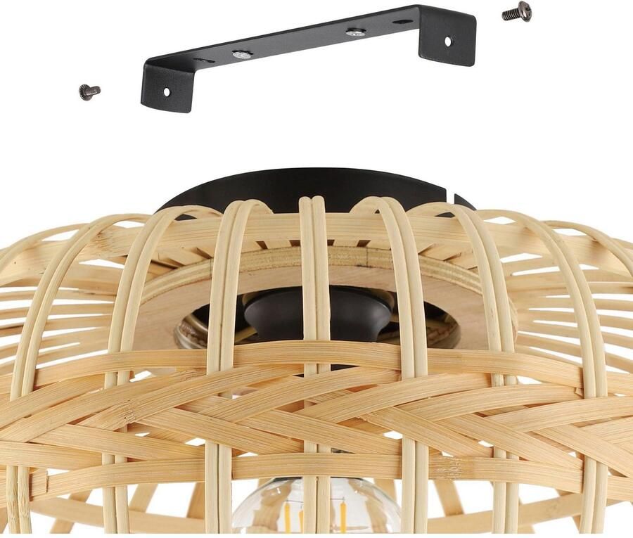 EGLO Plafondlamp AMSFIELD Plafondlamp staal en hout E27 woonkamerlamp hal lamp (1 stuk) - Foto 3