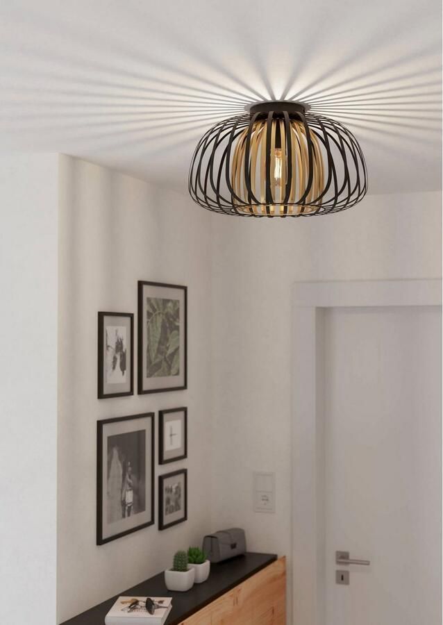 EGLO Plafondlamp ENCINITOS Deckenlampe Stahl E27 IP20 Esstischlampe Vintage Lampe Plafondlamp in zwart en geborsteld messing lamp E27 Ø 45 cm (1 stuk) - Foto 3