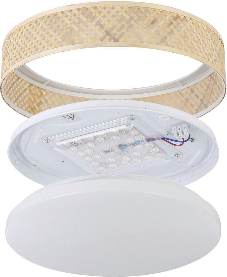 EGLO Plafondlamp LUPPINERIA Deckenlampe Kunststoff Stahl und Holz IP20 Flurlampe Plafondlamp in wit van kunststof staal 24W warmwit (1 stuk) - Foto 3