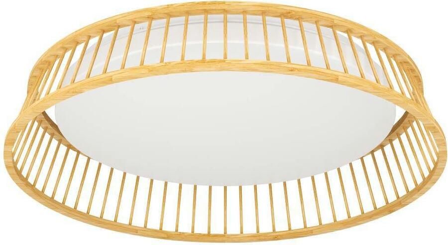 EGLO Plafondlamp LUPPINERIA Plafondlamp kunststof in wit en bamboe in natuur lamp Ø 45 cm (1 stuk) - Foto 6