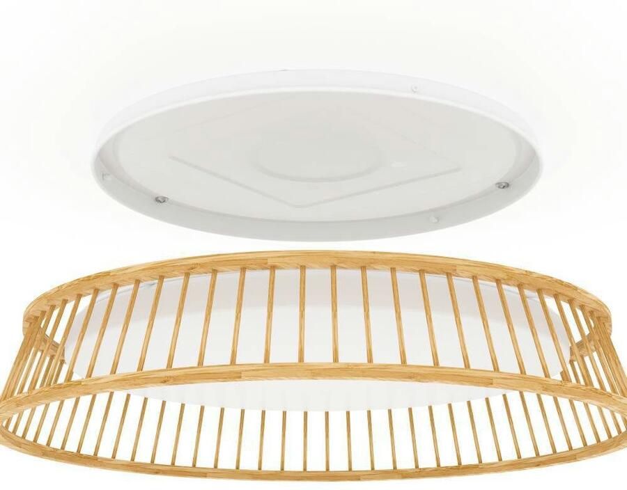 EGLO Plafondlamp LUPPINERIA Plafondlamp kunststof in wit en bamboe in natuur lamp Ø 45 cm (1 stuk) - Foto 3